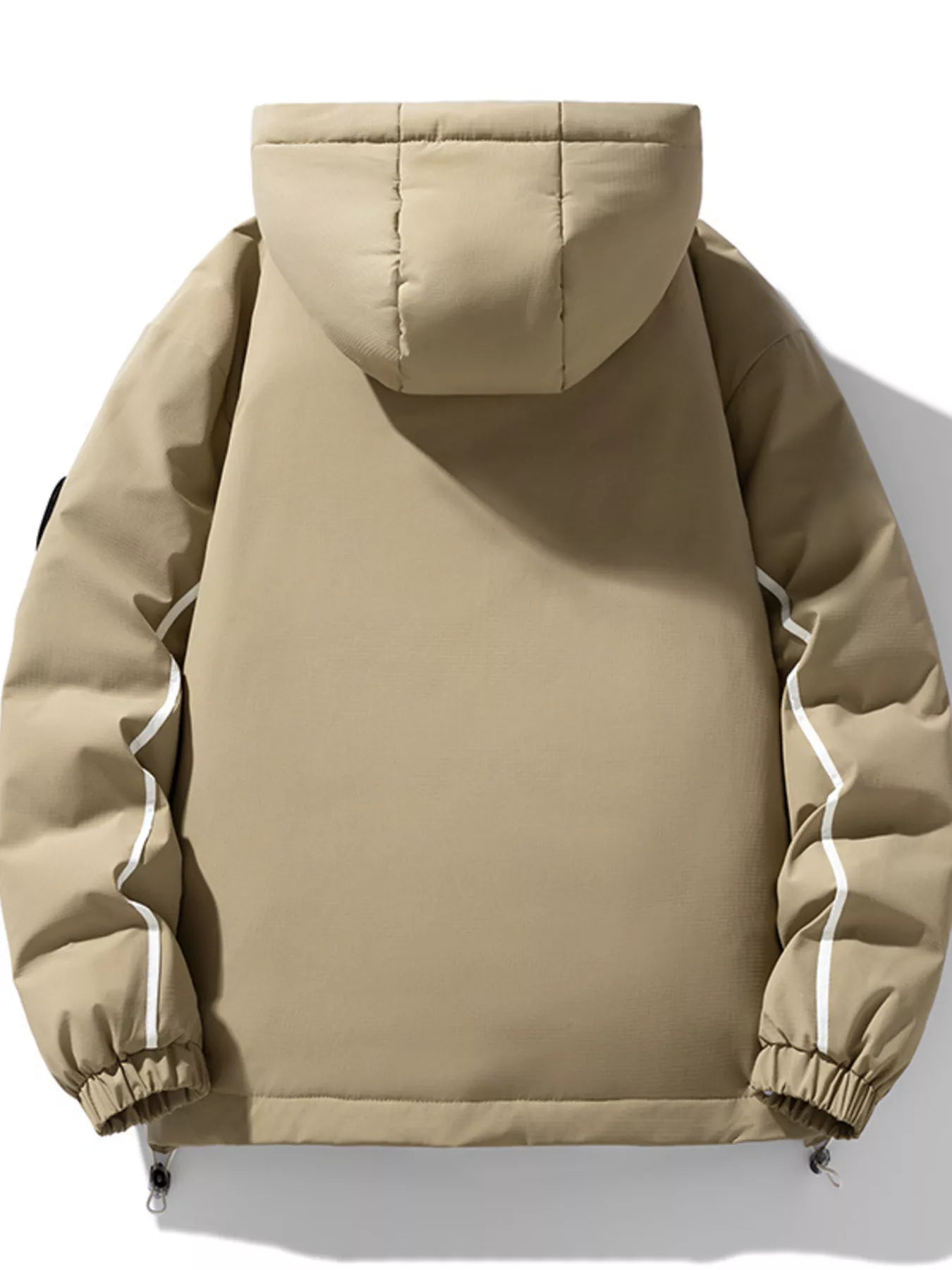 Plus size men's puffer jacket with contrast hood and zipper, warm and stylish outerwear by Shopimist.
