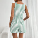 Women's sleeveless linen blend romper jumpsuit by FitiqueFit, loose fit design, showing front view with shorts and relaxed fit.