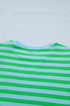 Stripe Colorblock Detail Puff Sleeve Top Drawstring Shorts 2pcs Outfit