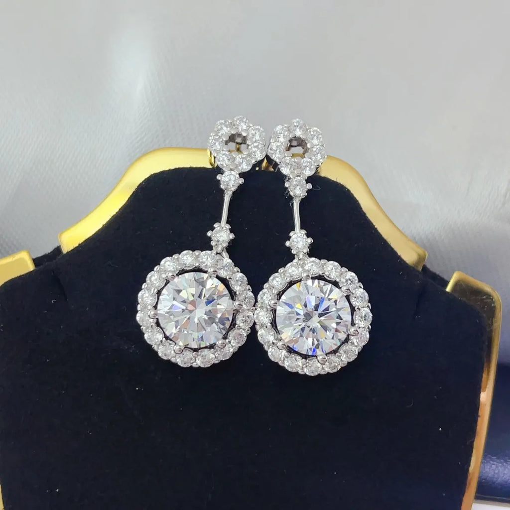 Shopimist 4 carat crystal drop dangle earrings with round halo design, featuring sparkling crystal stones and elegant metal setting.