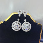 Shopimist 4 carat crystal drop dangle earrings with round halo design, featuring sparkling crystal stones and elegant metal setting.