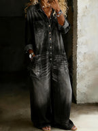 Women's vintage washed wide-leg jumpsuit with pockets from Plush Fashion Hub, featuring a relaxed fit and casual style.