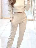 Simply Love casual chic cropped sweatshirt and jogger set, showing a comfortable, stylish matching athletic wear ensemble.