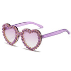 Peach heart-shaped rhinestone sunglasses by Plush Fashion Hub featuring Y2K INS style eye wear with sparkling rhinestone details