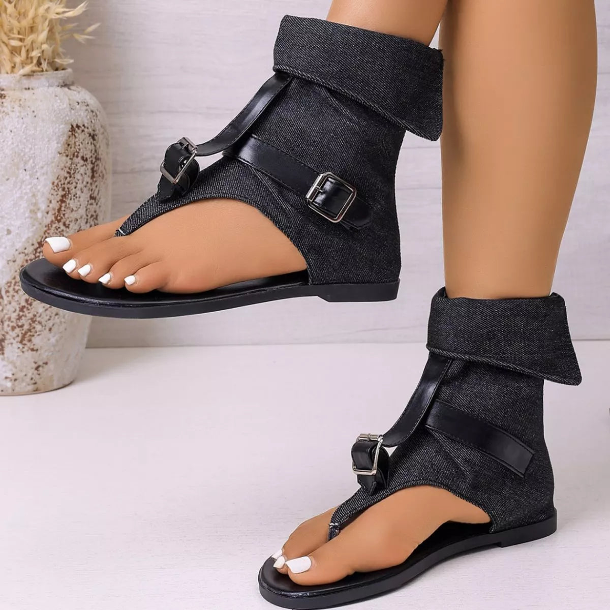 Plush Fashion Hub toe post buckle sandals with adjustable straps and comfortable footbed, perfect for casual summer wear