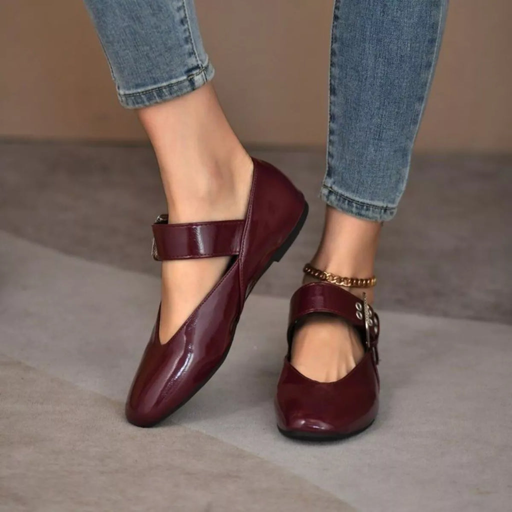 Shopimist round toe flats loafers with sleek design, featuring smooth leather and comfortable slip-on style.