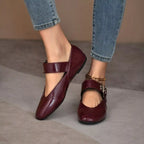 Shopimist round toe flats loafers with sleek design, featuring smooth leather and comfortable slip-on style.