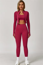 Fitglutes Activewear Eloise Jacket, sports bra, and leggings 3-piece matching set for workout and gym activities.