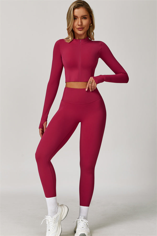 Fitglutes Activewear Eloise Jacket, sports bra, and leggings matching set for gym and workout, in stylish, coordinated athletic wear.