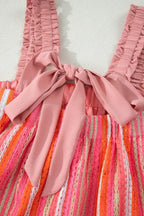 Stripe Ruffled Straps Ribbon Knot Flowy Vacation Maxi Dress