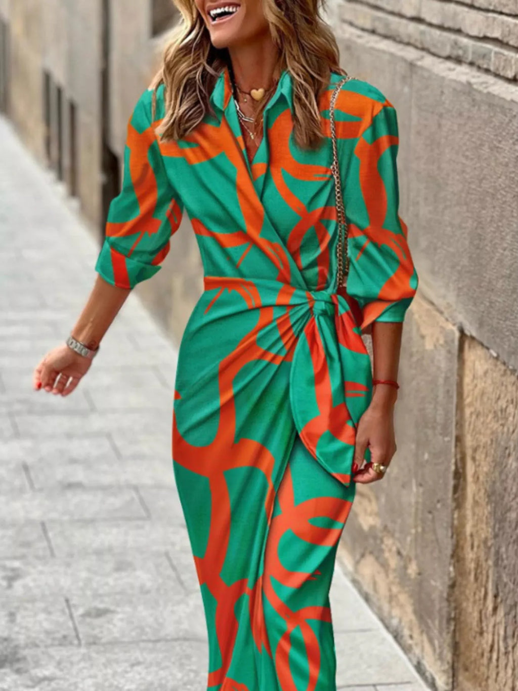 Printed collared neck shirt dress from Plush Fashion Hub showing a stylish, button-down design with a classic collar and pattern.