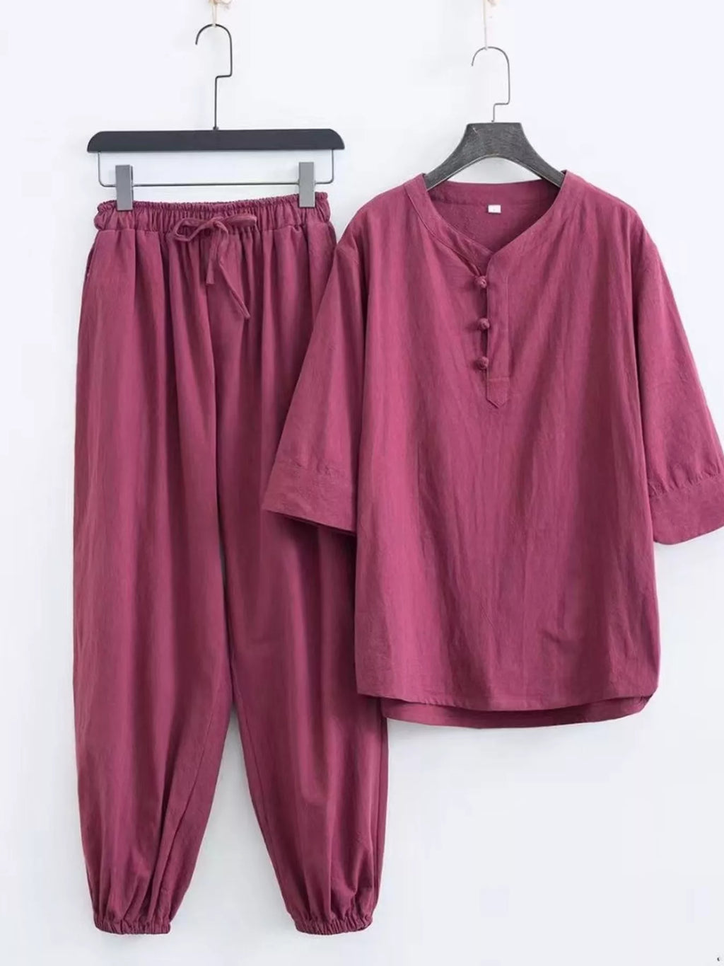 Men's plus size Chinese style top and pants set by Shopimist, featuring traditional design and comfortable fit.