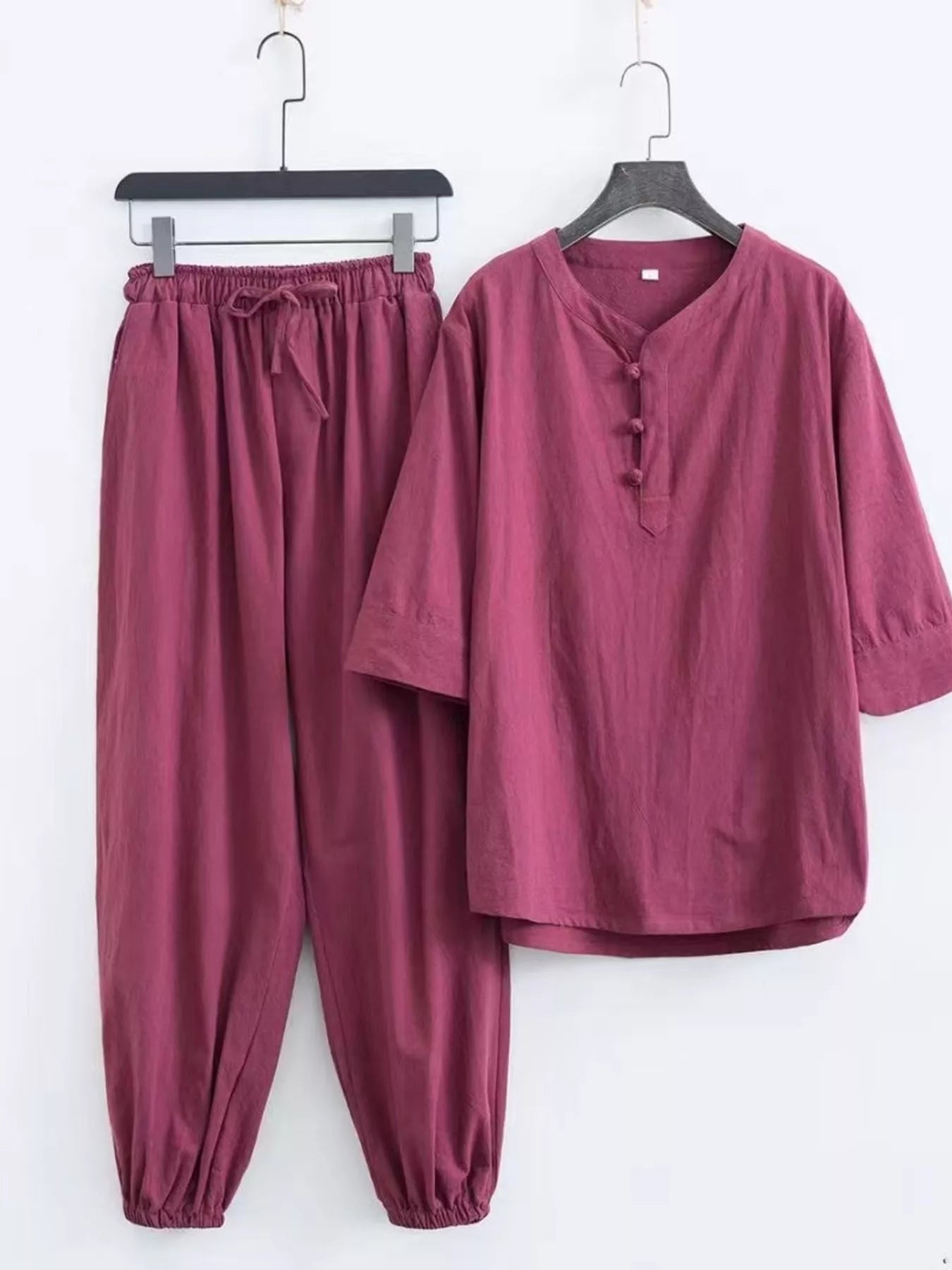 Men's plus size Chinese style top and pants set by Shopimist, featuring traditional design and comfortable fit.