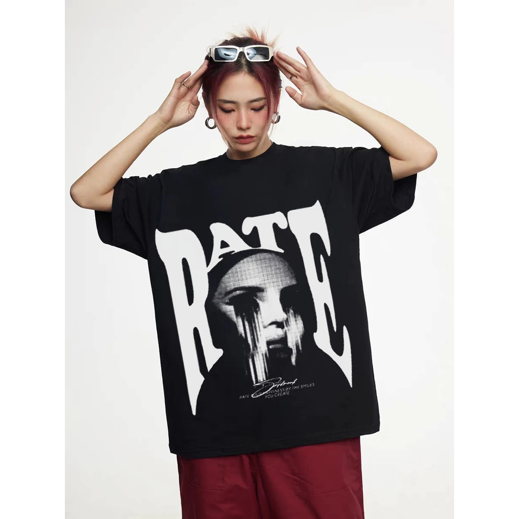 FitiqueFit summer printed T-shirt with short sleeves, featuring vibrant streetwear design and colorful graphic print on cotton fabric.