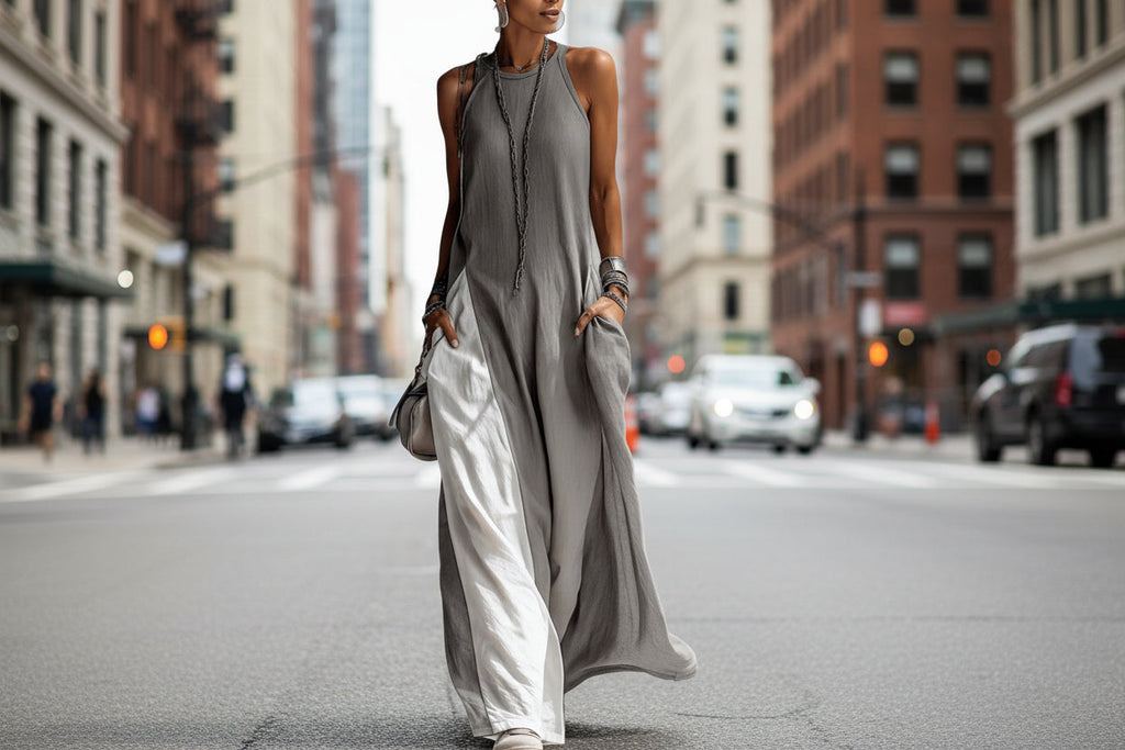 Women's sleeveless off-shoulder loose maxi dress with pockets from FitiqueFit, casualwear perfect for warm weather and relaxed style.