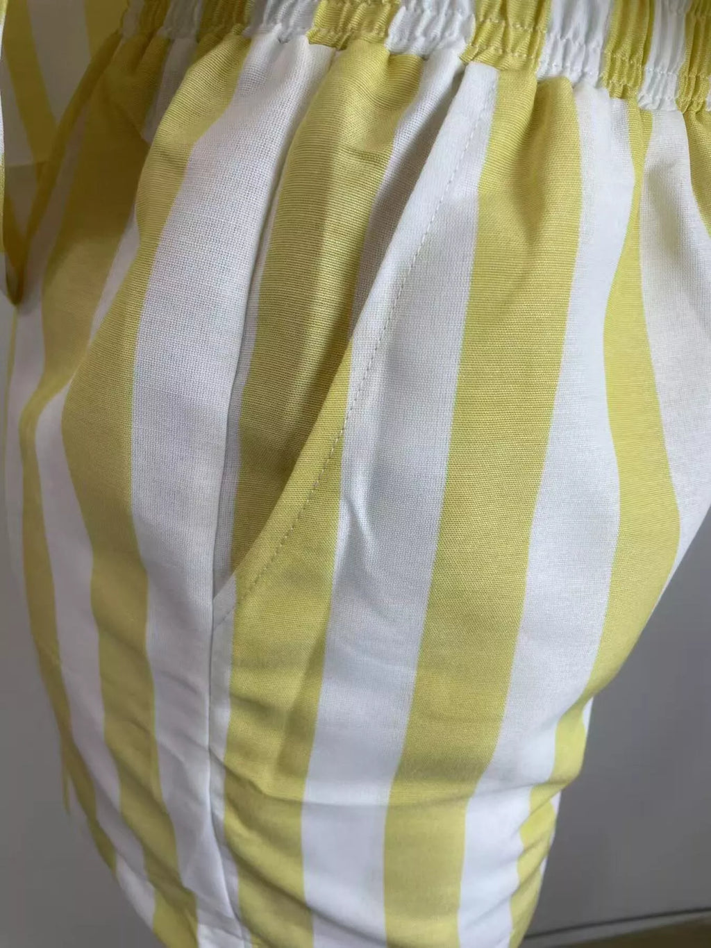 Shopimist striped button-up top and shorts set, featuring a casual, stylish design in a coordinated matching pattern.