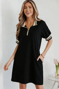 Jovie Trim Preppy Polo Tee from Threaded Pear, a stylish T-shirt dress with a classic polo collar and trim detail.
