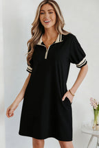 Jovie Trim Preppy Polo Tee from Threaded Pear, a stylish T-shirt dress with a classic polo collar and trim detail.