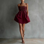 Women's strapless tube mini dress by FitiqueFit in solid color with elastic waist, perfect for casualwear.