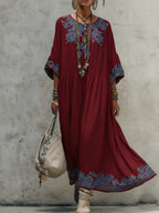 Women's printed batwing sleeve midi dress by Plush Fashion Hub featuring a loose fit linen blend and stylish design.