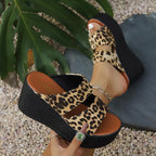 Leopard open toe platform sandals by Shopimist with chunky heels and stylish animal print for a bold, trendy look.