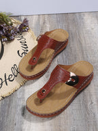 European and American fashion wedge heels and retro flip flops beach slippers by Plush Fashion Hub, featuring stylish open-toe design.