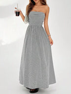 Striped strapless casual maxi dress by Simply Love featuring a flowing design and bold horizontal stripes.