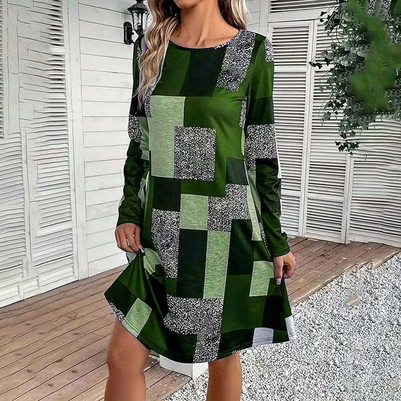 Women's round neck long sleeve casual dress by Plush Fashion Hub, featuring a comfortable fit and stylish design.