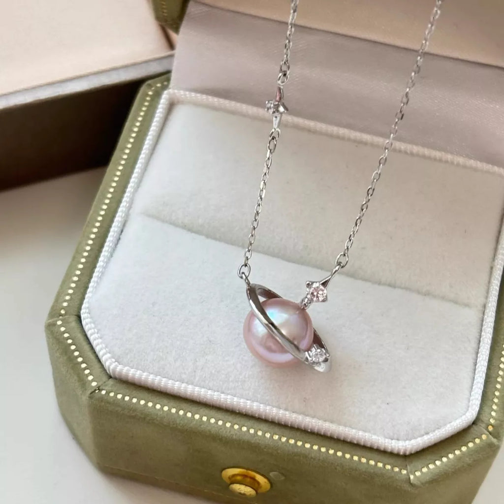 Planet Pearl Pendant Necklace featuring a luminous pearl pendant on a delicate chain, stylish jewelry by Shopimist.