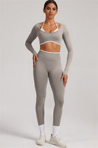 Fitglutes Activewear long sleeve crop top and leggings 2-piece set in stylish gymwear for workouts and active lifestyles.