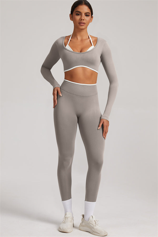 Fitglutes Activewear long sleeve crop top and leggings 2-piece set in stylish gymwear for workouts and active lifestyles.