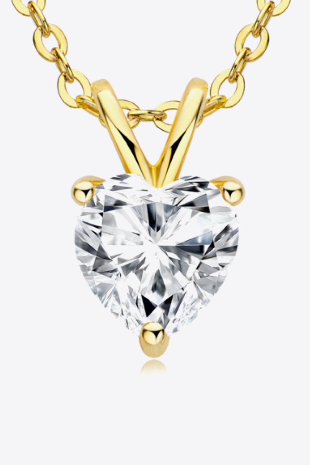 Heart-shaped 1 carat moissanite pendant necklace with silver chain, sparkling gemstone, elegant jewelry accessory.