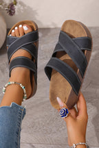 Threaded Pear Kathryn Band retro platform slippers with padded straps and chunky soles, stylish and comfortable footwear for women.
