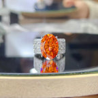 Sterling silver ring with an 8-carat moissanite gemstone, showcasing a sparkling, elegant jewelry design.