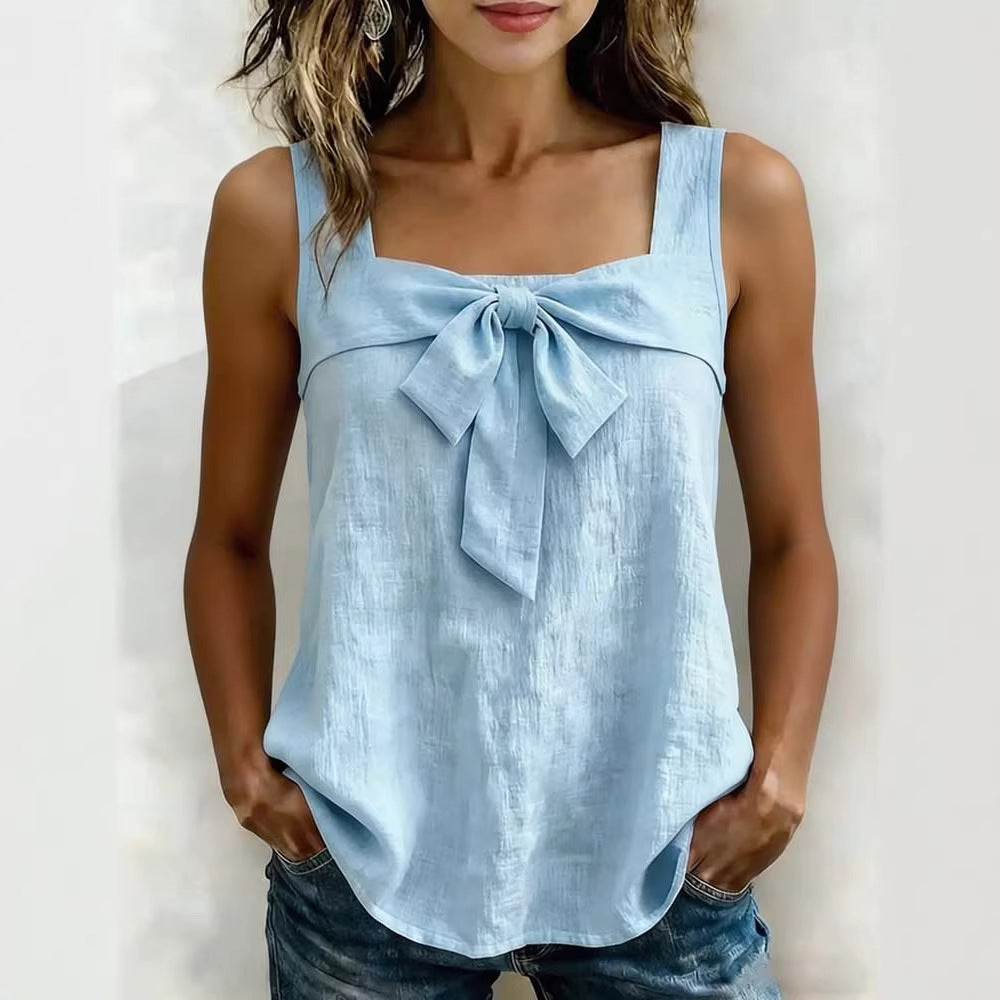 Women's square-neck sleeveless tank top with wide straps, in a casual style by Plush Fashion Hub.