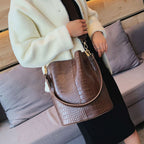 LadyShow.Store Blake Shoulder Bag in Chocolate Croc leather with a sleek, structured design and adjustable strap.