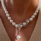 Elegant zircon pearl necklace with luminous white pearls and sparkling zircon accents, crafted by Shopimist.