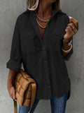 Women’s casual long sleeve shirt with pocket by FitiqueFit, featuring a relaxed fit and comfortable design.