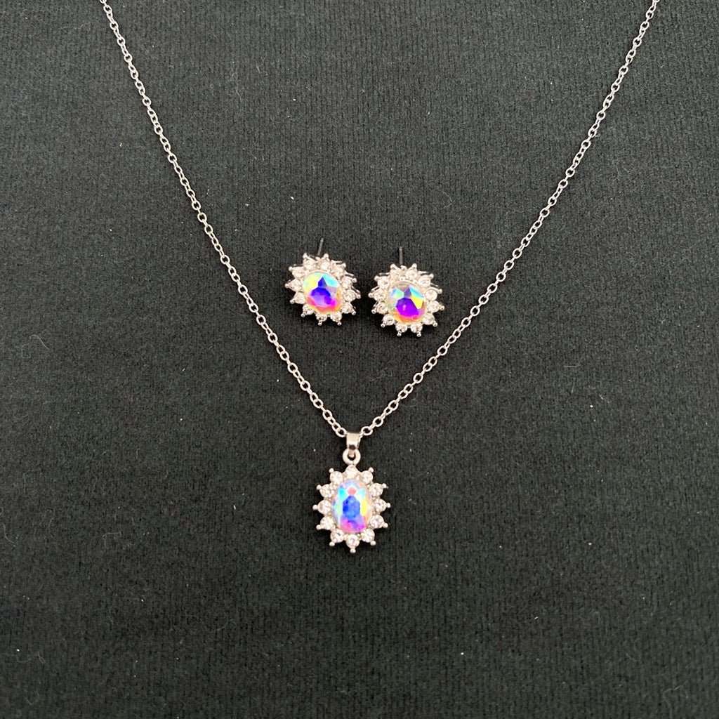European and American fashion sunflower zircon ear stud necklace set by Plush Fashion Hub, featuring sunflower design and sparkling zircon accents.