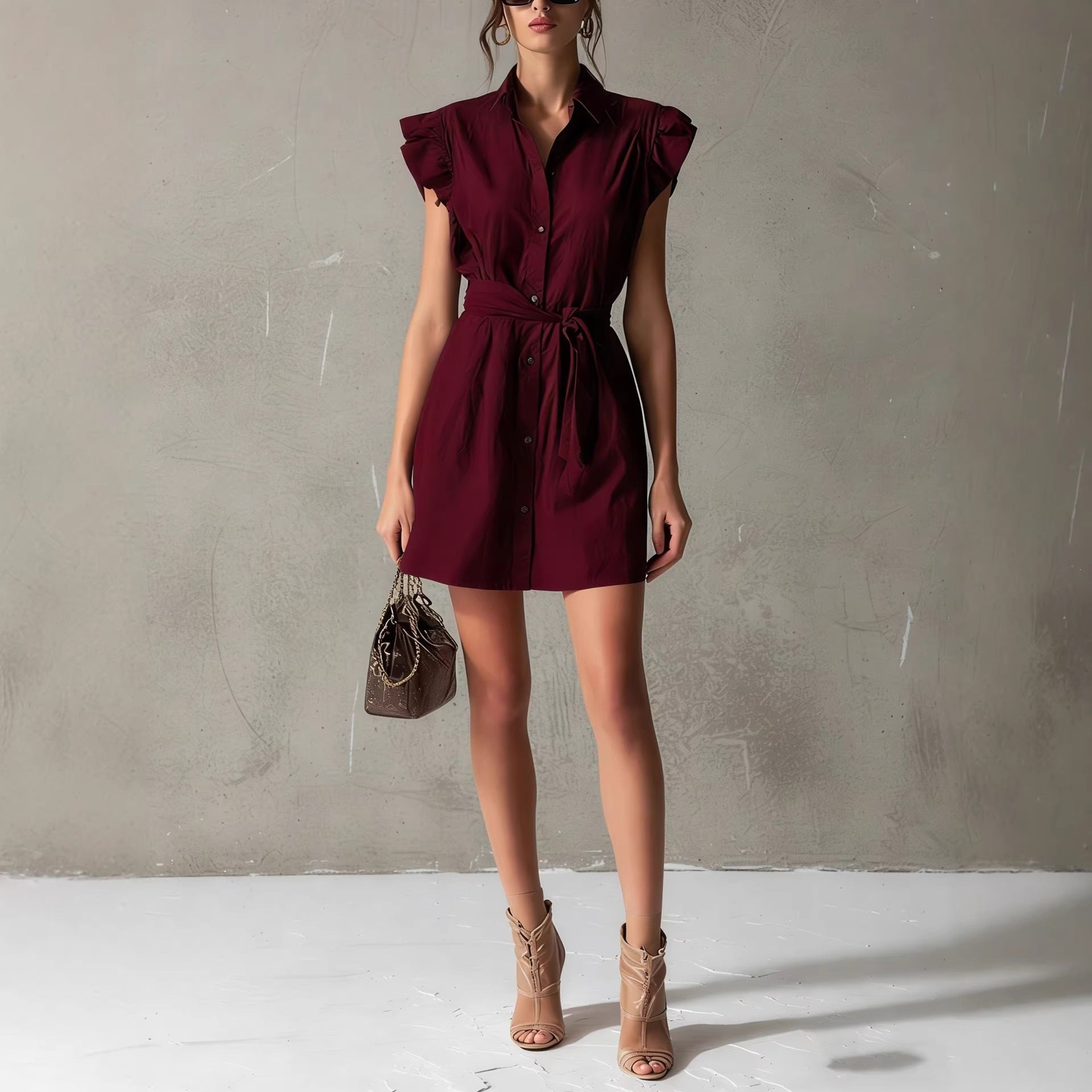 Women's slim fit drop-shoulder polo neck lace-up mini dress by FitiqueFit, casualwear with a stylish design and lace-up detail.