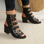 Shopimist Buckle Block Heels Sandals featuring a stylish buckle detail and chunky heel, perfect for casual or dressy occasions.