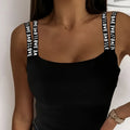 Women's solid color sleeveless tank top by FitiqueFit, casualwear, displayed on a hanger with a plain background.