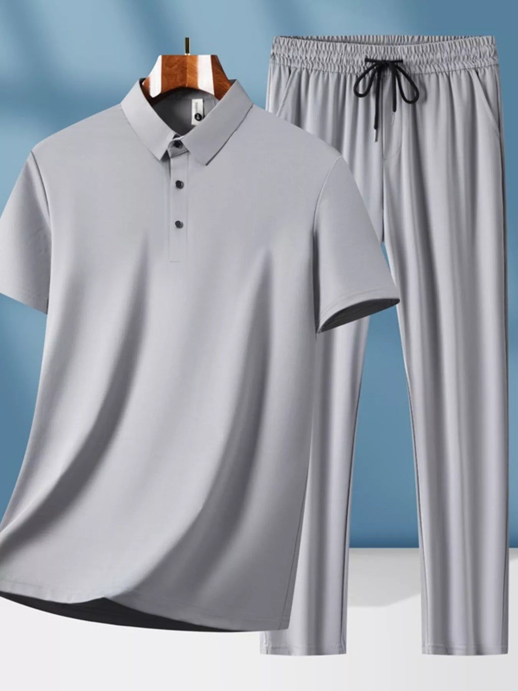 Men's plus size short sleeve top and pants set with button details, stylish men's clothing by Shopimist