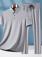 Men's plus size short sleeve top and pants set with button details, stylish men's clothing by Shopimist