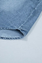 Frilled Short Sleeve Snap Button Denim Shirt