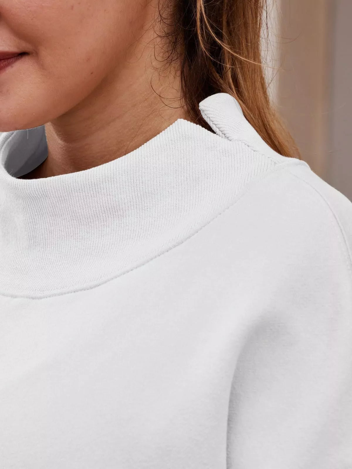 Women's oversized mock neck sweatshirt with dropped shoulders, casual fit, in a cozy pullover style by Trendsi.