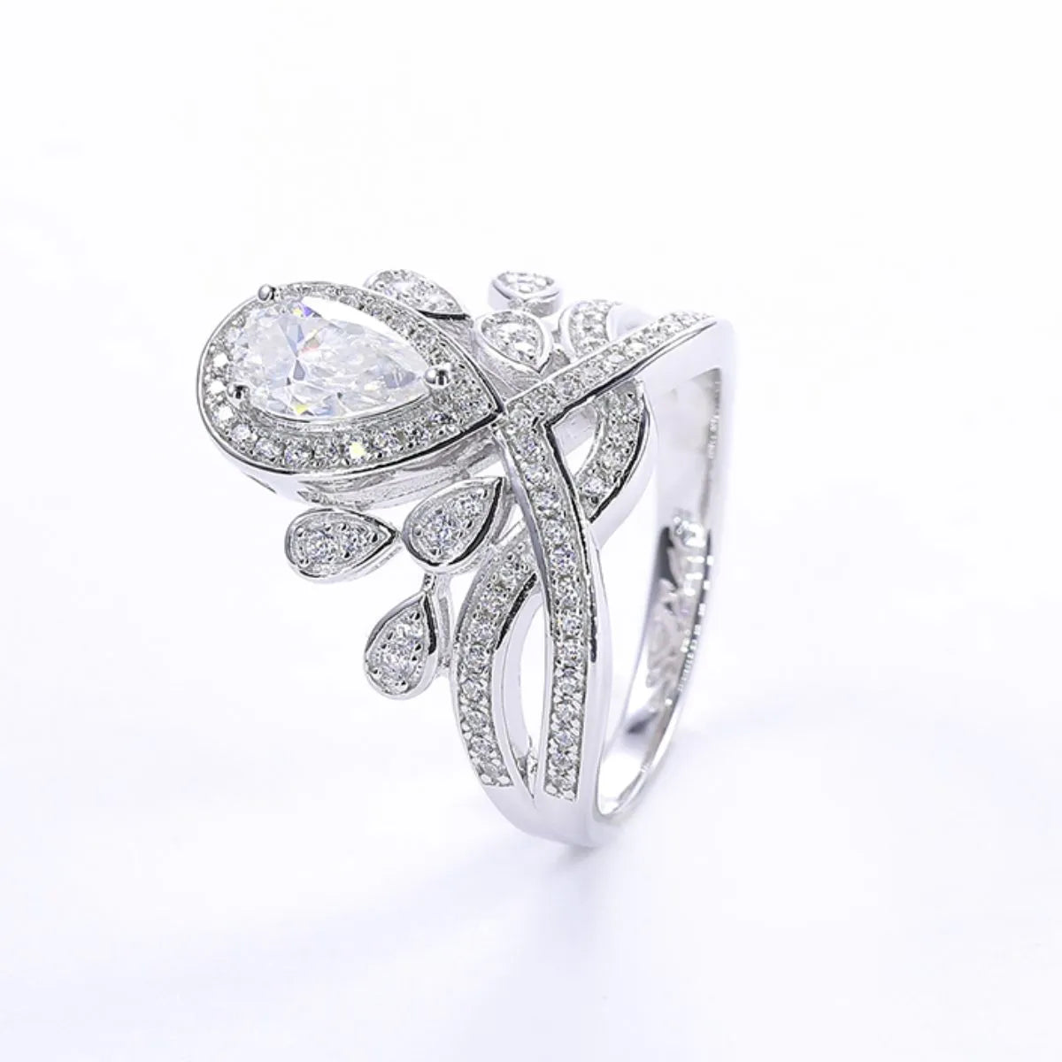 Sterling silver ring with a 1-carat moissanite gemstone, showcasing a sparkling, elegant design.