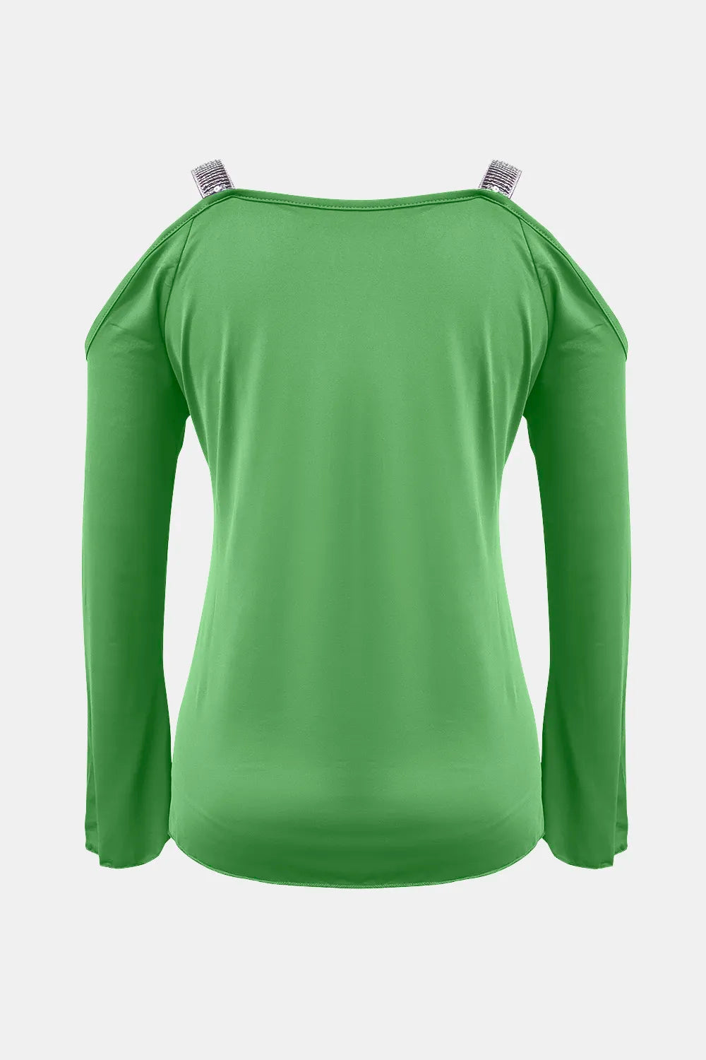 Sequin V-neck cold shoulder top from Trendsi featuring sparkling sequins and stylish cut-out shoulders, perfect for fashionable outfits.