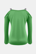 Sequin V-neck cold shoulder top from Trendsi featuring sparkling sequins and stylish cut-out shoulders, perfect for fashionable outfits.