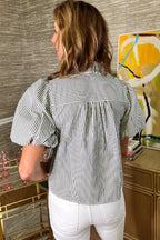 Striped Ruffle Short Bubble Sleeve Shirt